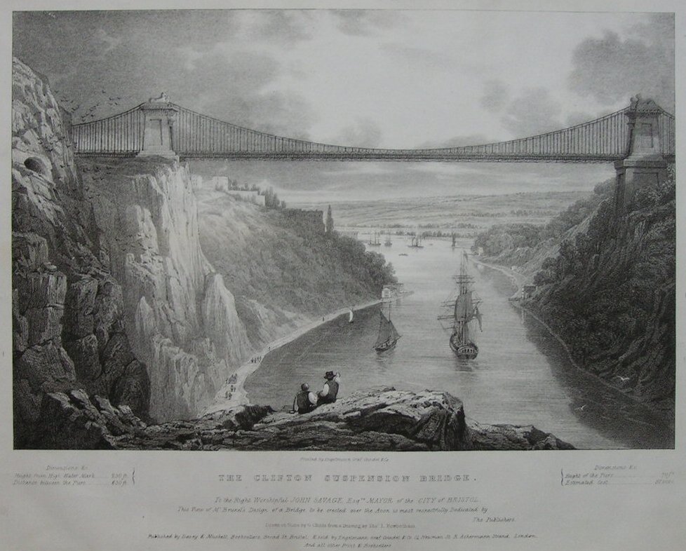 Lithograph - The Clifton Suspension Bridge - Childs